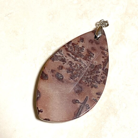Leaf Shape Cherry Blossom Dendritic Jasper Pendant, Large Genuine Gemstone - Picture 3 of 11